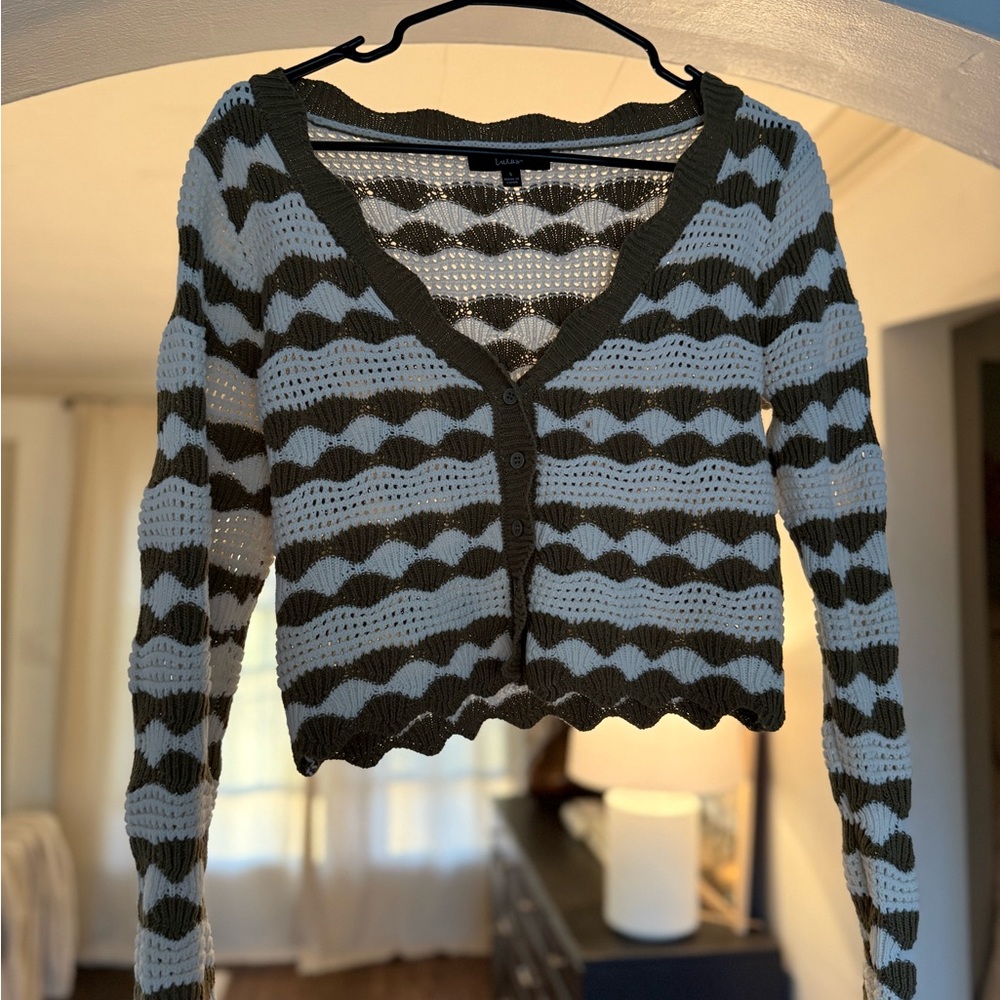 Lulu's Olive and White Striped Cardigan